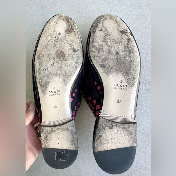 Gucci Princetown Flat Mules Black&Pink Printed Fabric Size 37 - Picture 11 of 11
